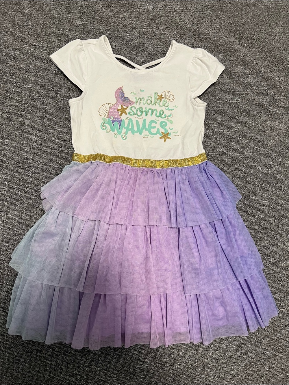 Shrinking Violet White and Purple Mermaid Dress with Gold Waist